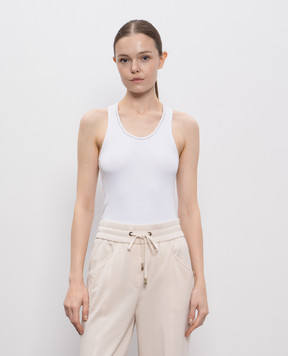 Peserico White ribbed top with monil chain S08919J005669