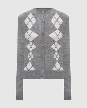 Ermanno Scervino Gray wool cardigan with geometric pattern D475N317FYJ