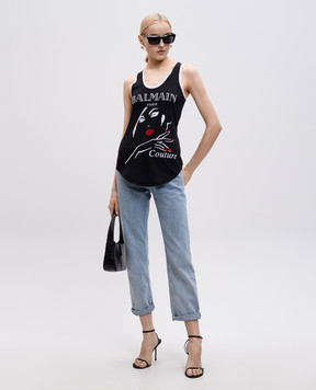Balmain Black top with logo print EF0EB054GE88