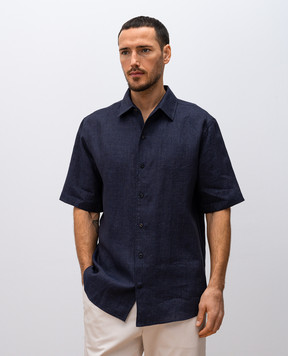 Agnona Blue linen shirt with logo TD09U5YU3039