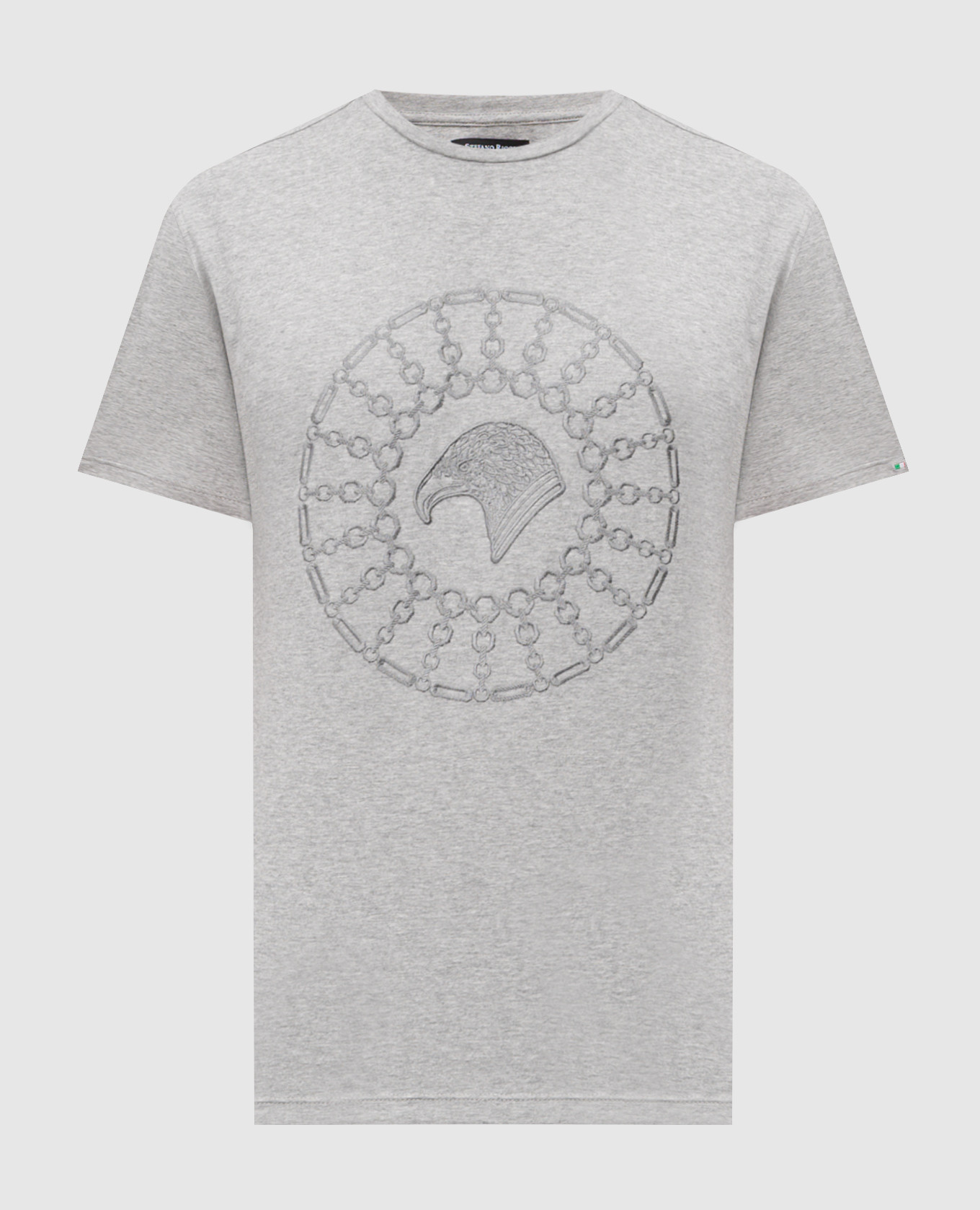 Grey melange T-shirt with embroidered emblem Stefano Ricci