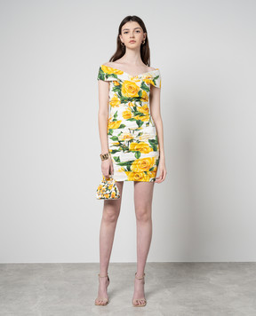 Dolce&Gabbana White mini dress with drapery in a floral print F6AHNTFSEHW
