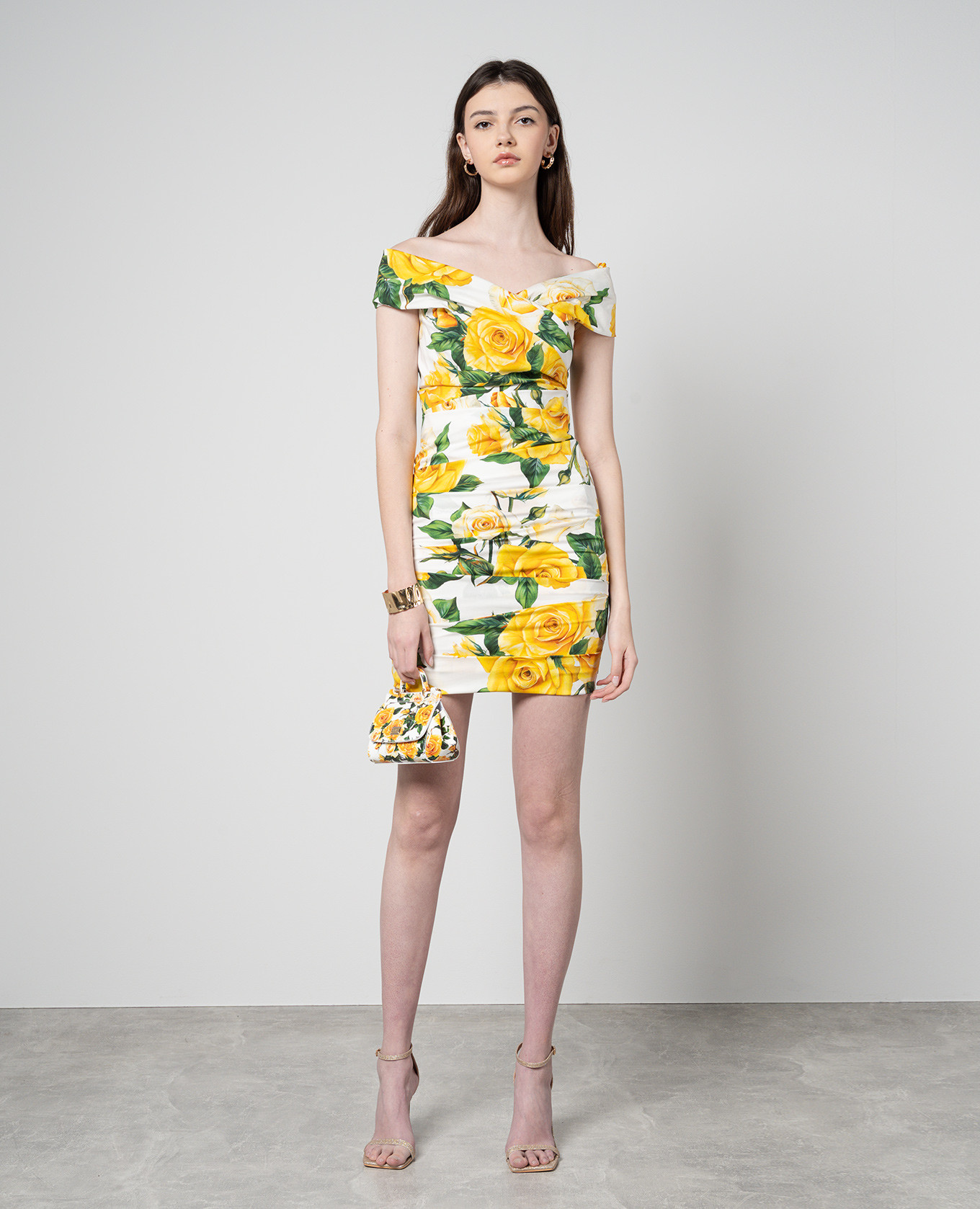 

White mini dress with drapery in a floral print Dolce&Gabbana