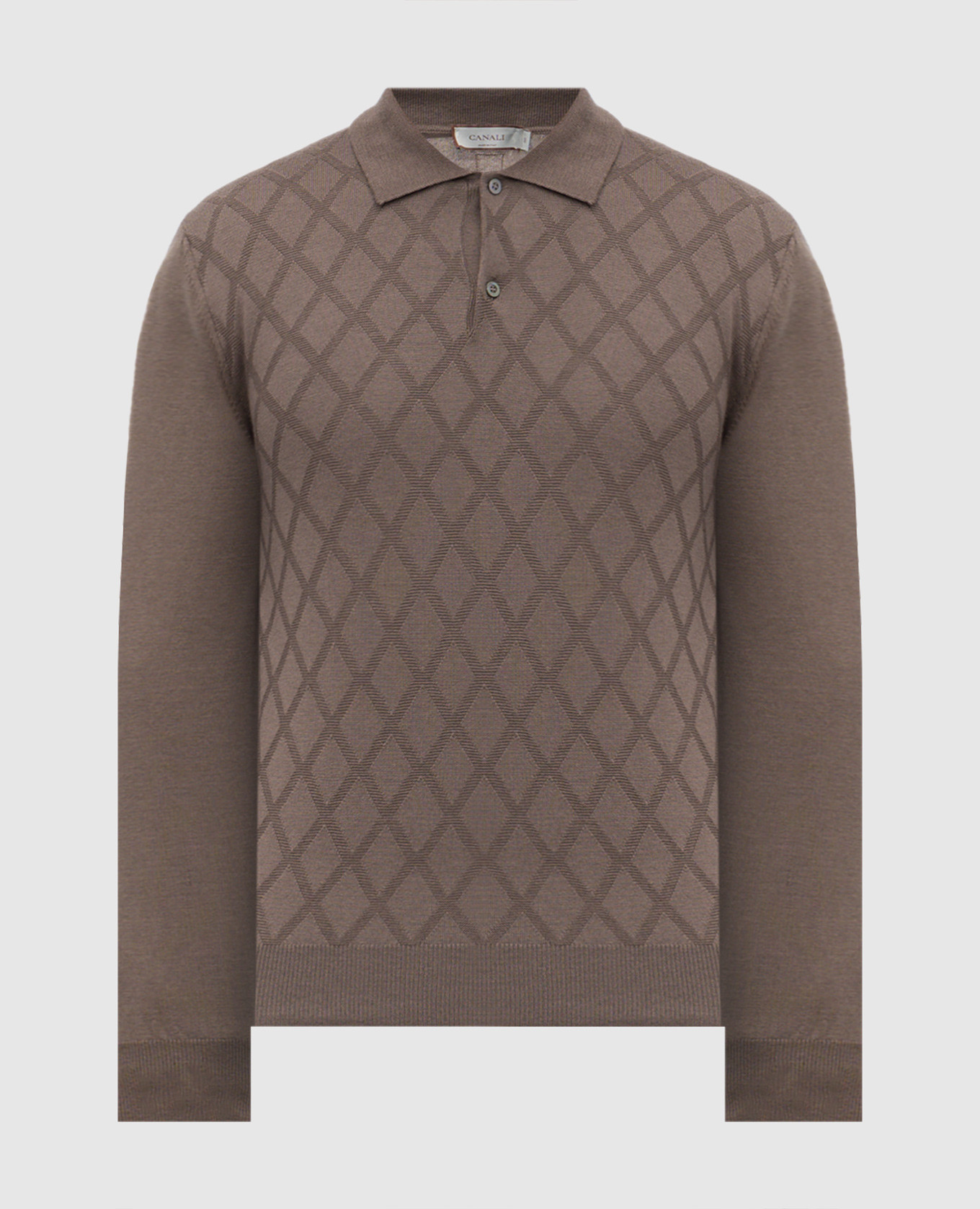 

Khaki merino wool polo shirt with pattern Canali