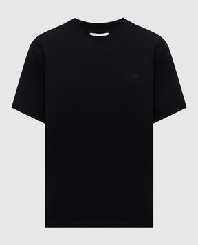 Ami Paris Black T-shirt with textured emblem UTS027726