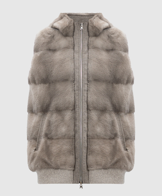 Be Florence - Beige two-way vest in wool and cashmere with mink 