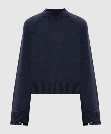 Blauer Pullover aus Wolle, Kaschmir und Seide