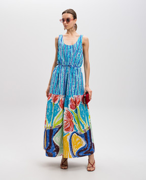 Gary Bigeni Blue PRINNIE maxi dress with printed silk PRINNIE