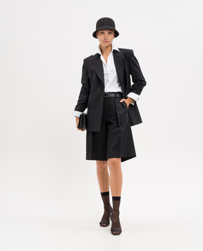 Brunello Cucinelli Black double-breasted jacket with striped wool and monil chain MD5867156P