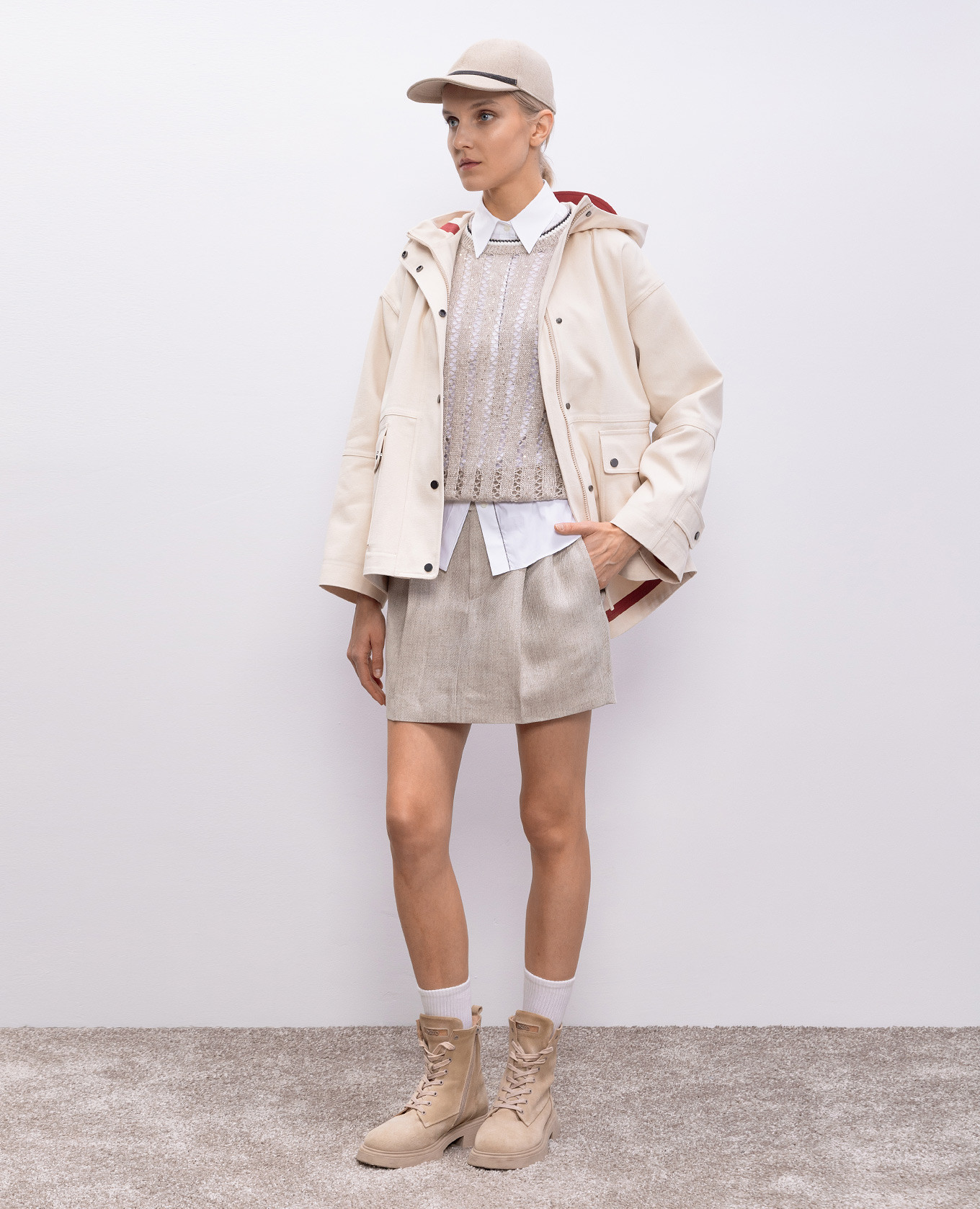 

Beige linen mini skirt Brunello Cucinelli