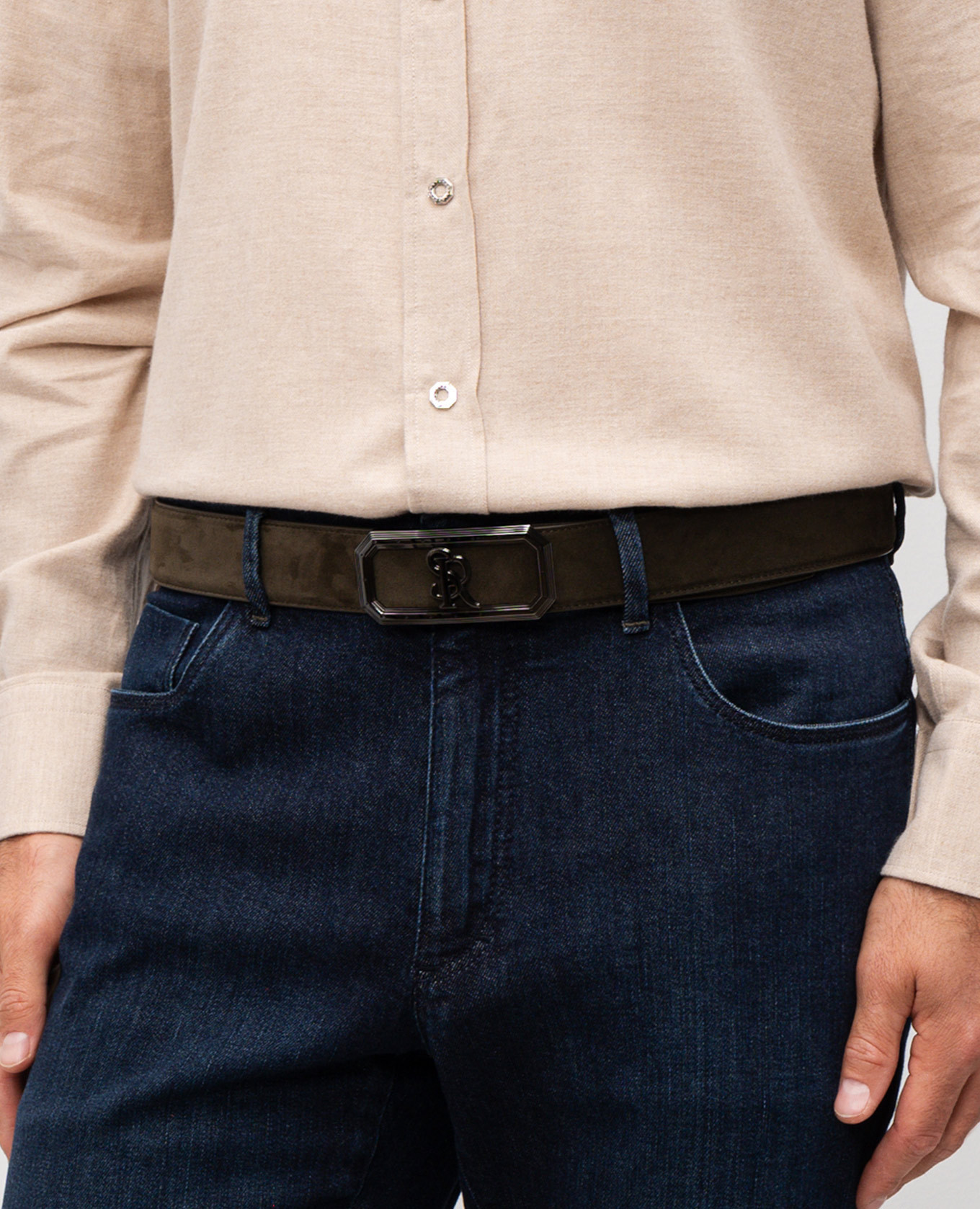 

Khaki suede belt with monogram logo Stefano Ricci