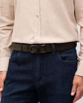 Stefano Ricci Khaki suede belt with monogram logo N381SDC332U