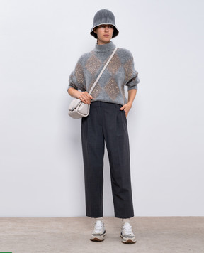 Brunello Cucinelli Gray wool trousers with monil chain MPW07P8308