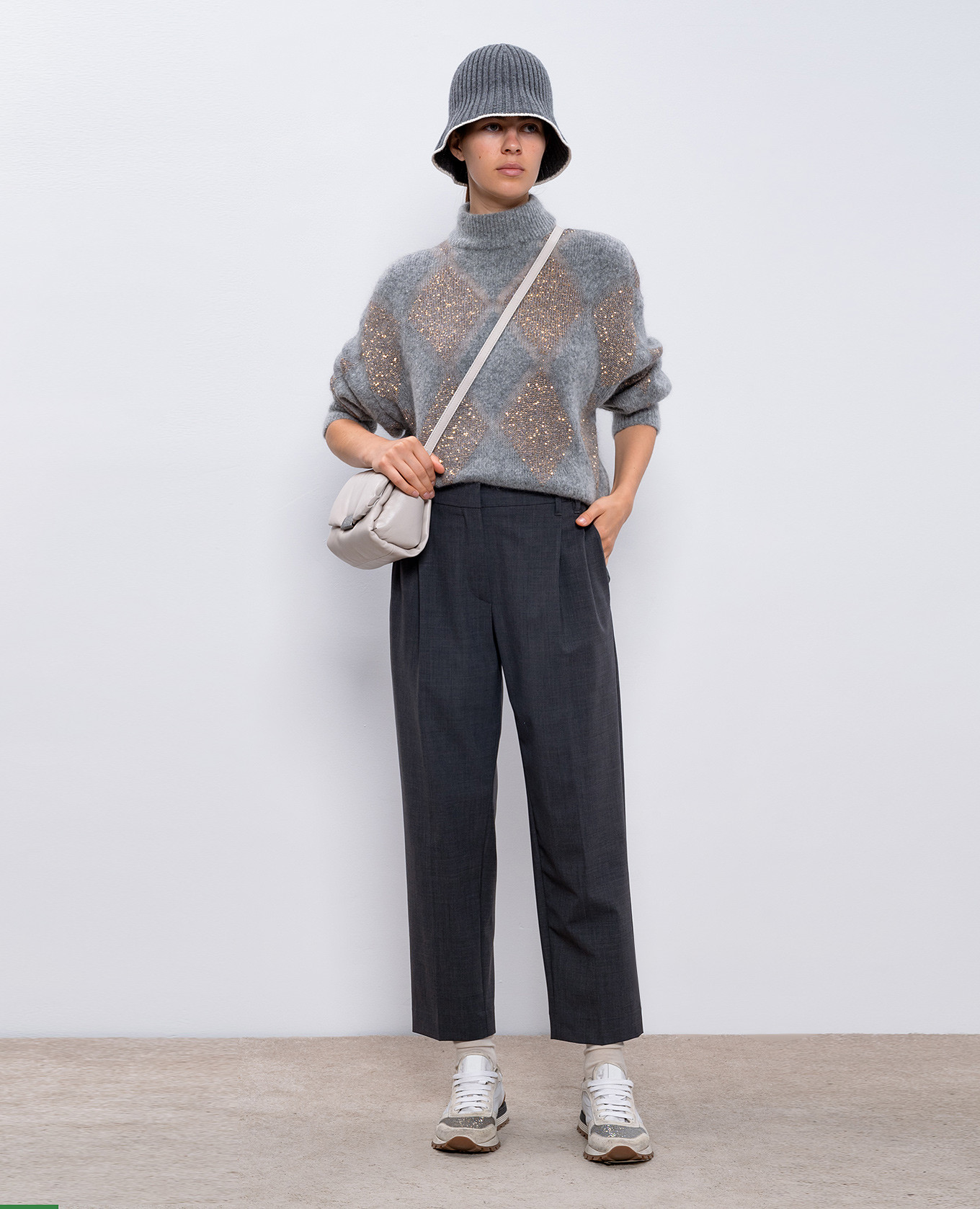 Gray wool trousers with monil chain Brunello Cucinelli 2