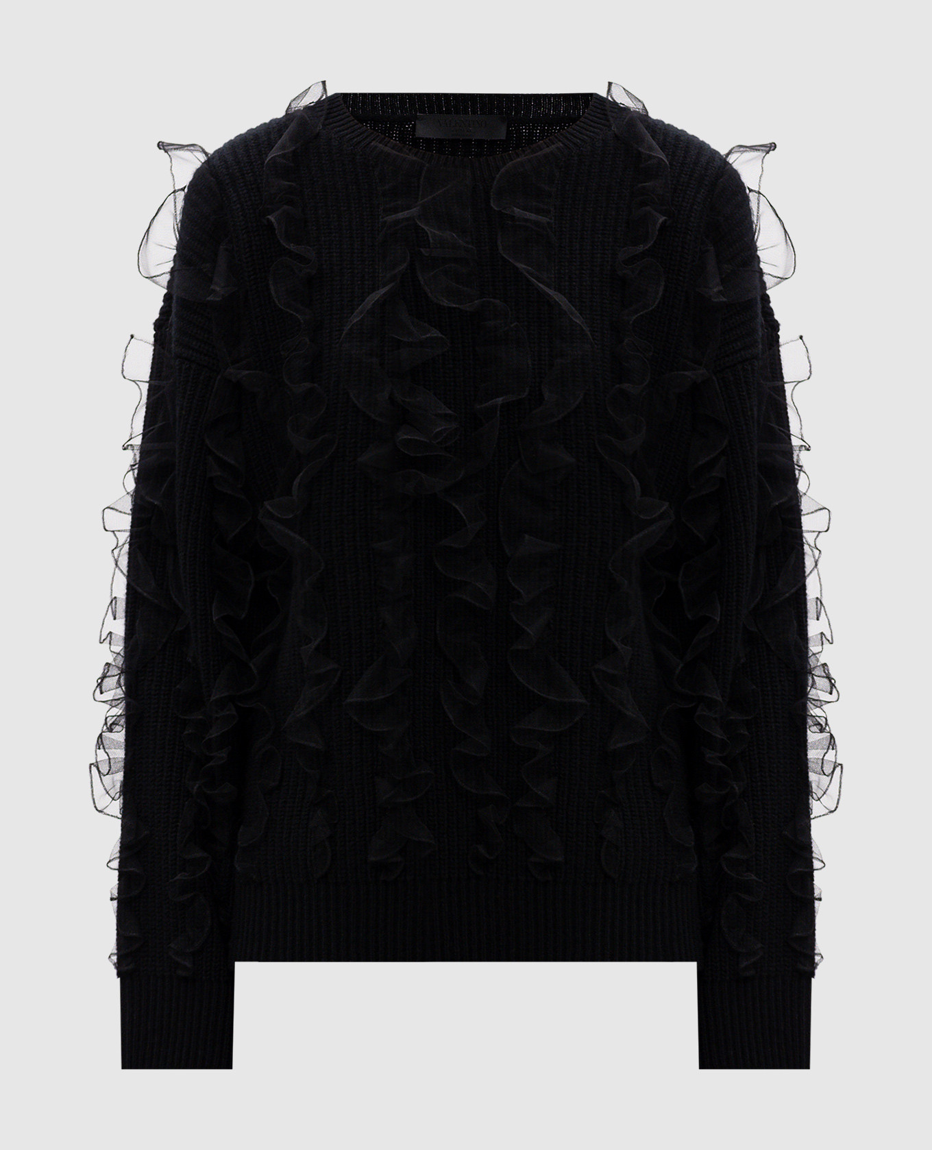 Black wool sweater with ruffles valentino