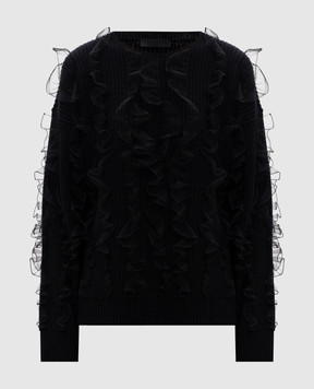 Valentino Black wool sweater with ruffles 5B0KC60L8WH