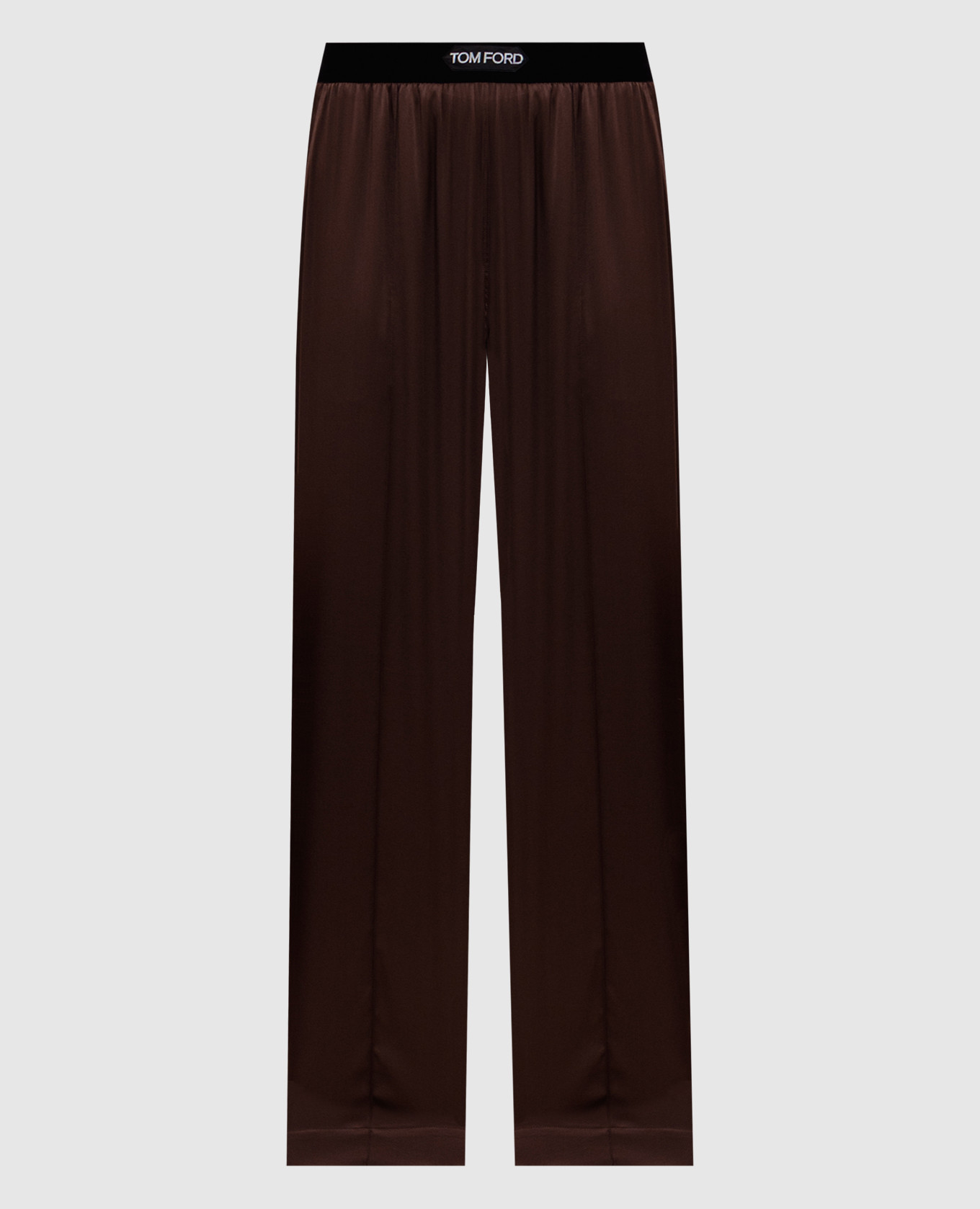 TOM FORD PAW397FAX881JB022 関税送料込 Tom Ford - Brown silk trousers with logo patch PAW397FAX881