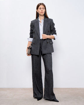 Brunello Cucinelli Black double-breasted jacket with wool in a woven pattern MB1277036