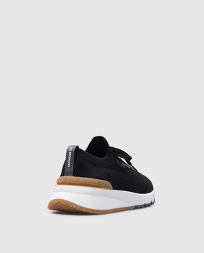 Brunello Cucinelli Black sneakers with leather inserts with a textured logo MZUPMBO252