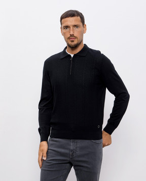 Stefano Ricci Black cashmere polo shirt with pattern W505028P30W25307