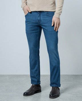 Stefano Ricci Blue slim fit jeans with distressed logo embroidery MST41S3160T0042