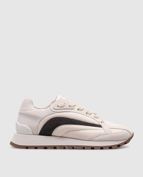 Brunello Cucinelli Beige combination sneakers with a monil chain MZSFG2941