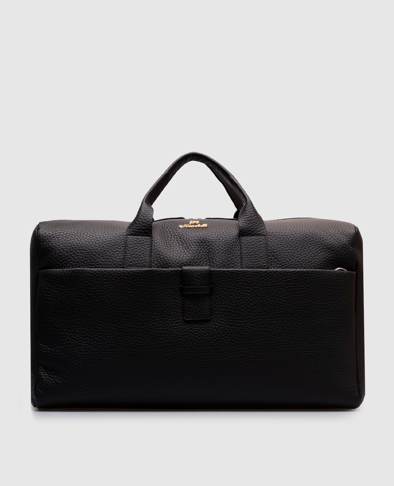 

Black leather travel bag with logo Enrico Mandelli