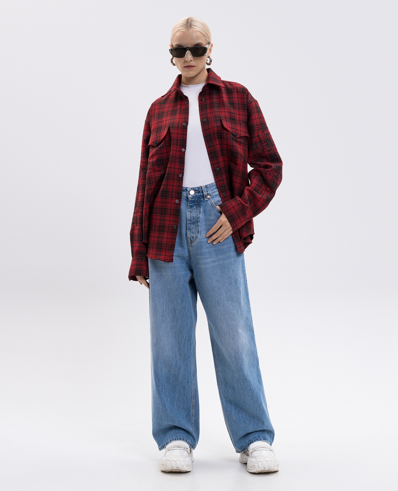 

Red wool check shirt with logo embroidery Vetements
