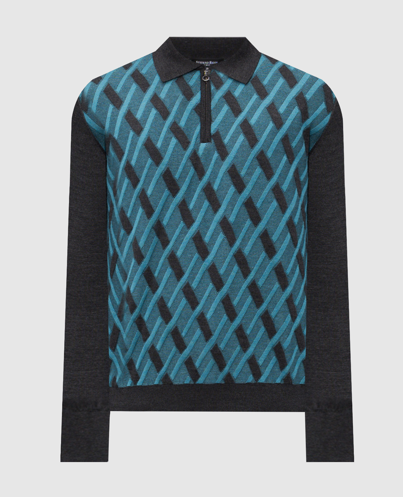 Gray wool, cashmere and silk patterned polo shirt Stefano Ricci