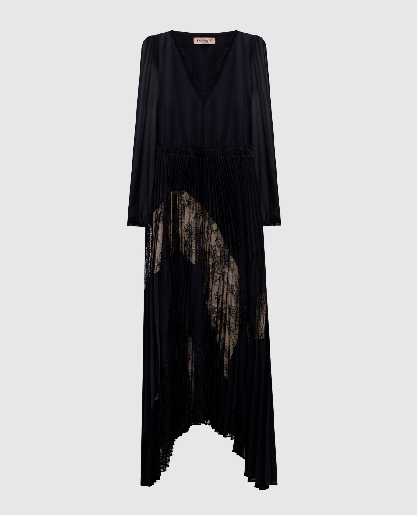 Black midi dress with lace Twinset