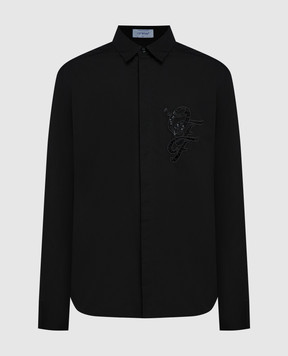 Off-White Black shirt with openwork logo embroidery OMGE040S24FAB004