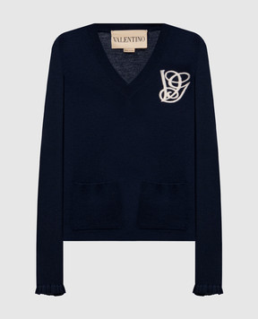 Valentino Blue wool pullover with embroidery 7B3KC67I9H7