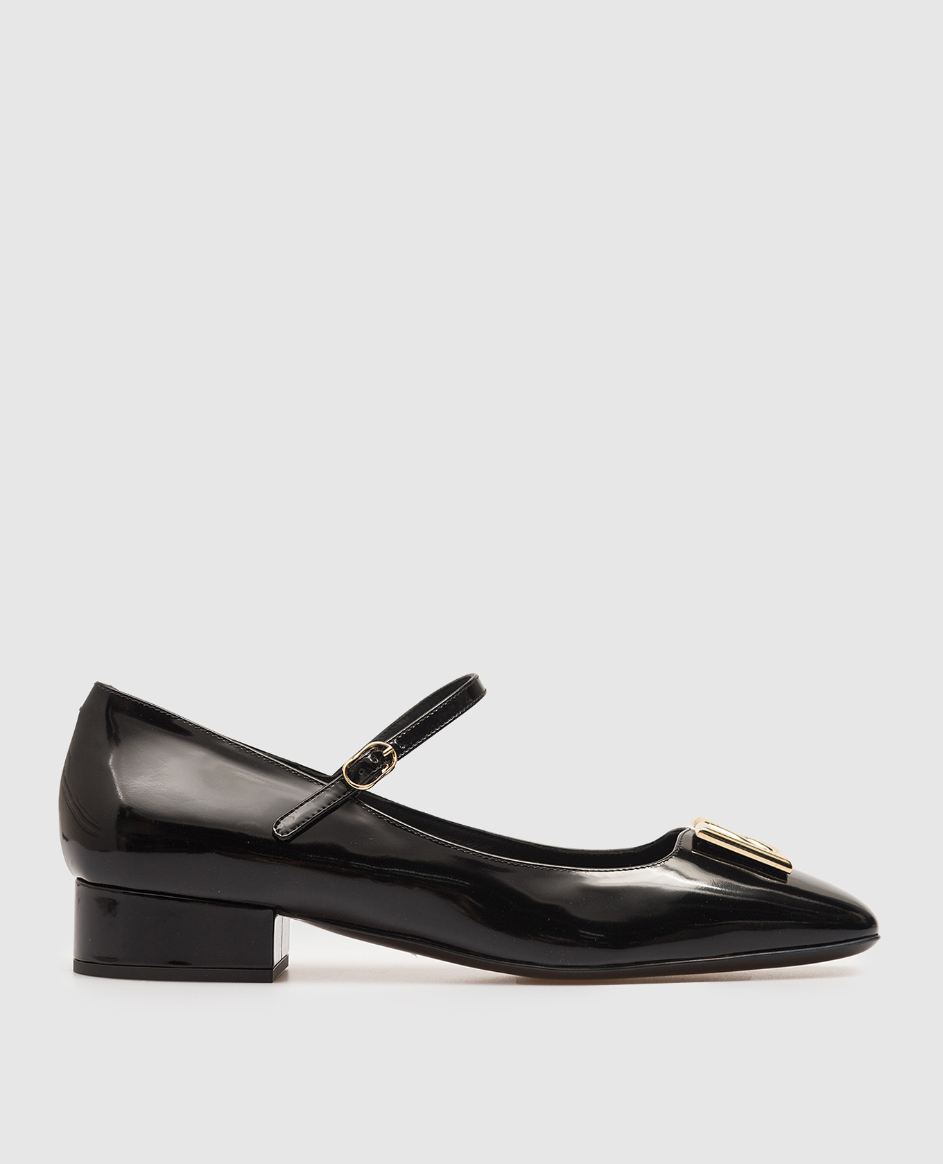 Black glossy leather shoes with metallic dg logo dolce&gabbana