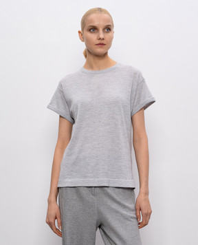 Brunello Cucinelli Grey melange cashmere and silk T-shirt M41810000P