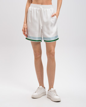 Casablanca White Metaphysical Tennis Print Silk Shorts MPS25TR01203
