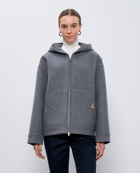 Valentino Gray cropped wool coat with hood 5B3CJ3A38M3