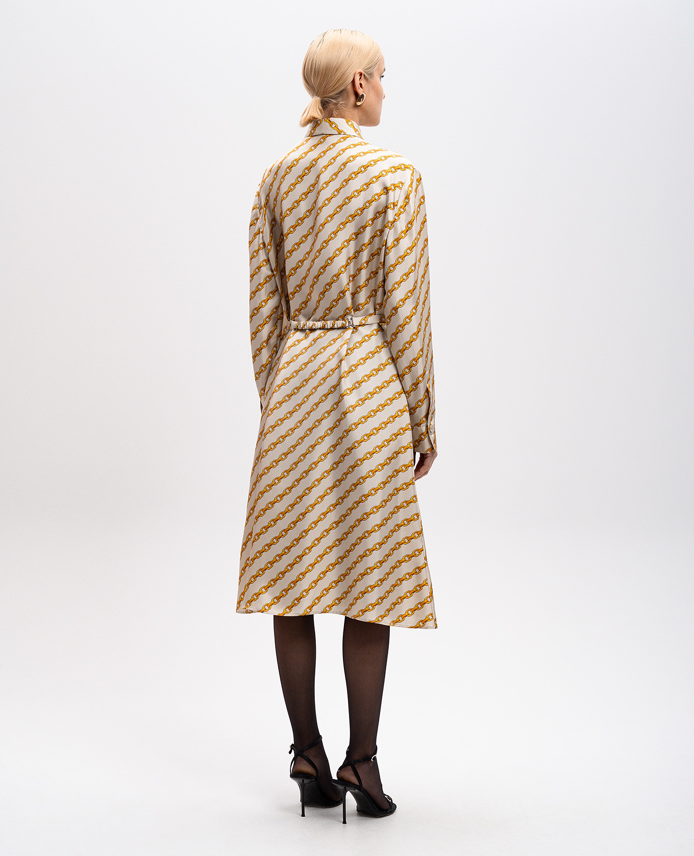 Beige Chain Stripes Silk Shirt Dress Versace 4