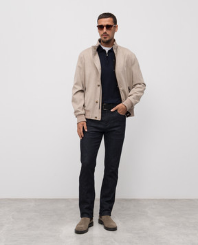 ISAIA Blue wool polo shirt with embroidery MG8020YP005