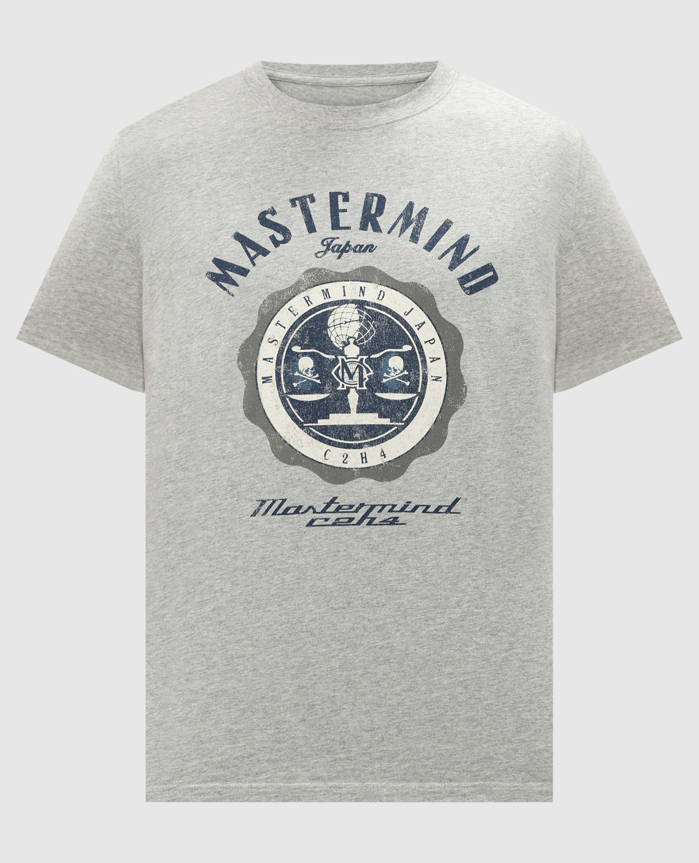 

Gray melange T-shirt with Mastermind JAPAN print with distressed effect C2H4, Grey
