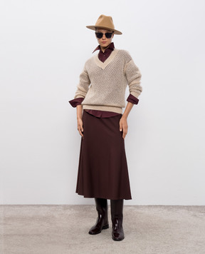 Brunello Cucinelli Beige openwork sweater with wool MPS732412