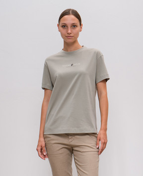 Brunello Cucinelli Khaki Nature t-shirt with monil chain M0A45EI600