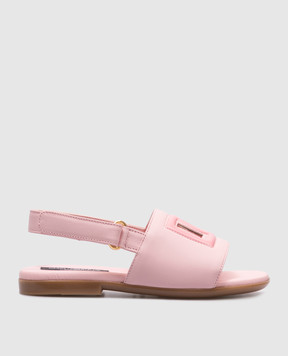 Dolce&Gabbana Children's pink leather sandals with textured monogram logo D20100A1114