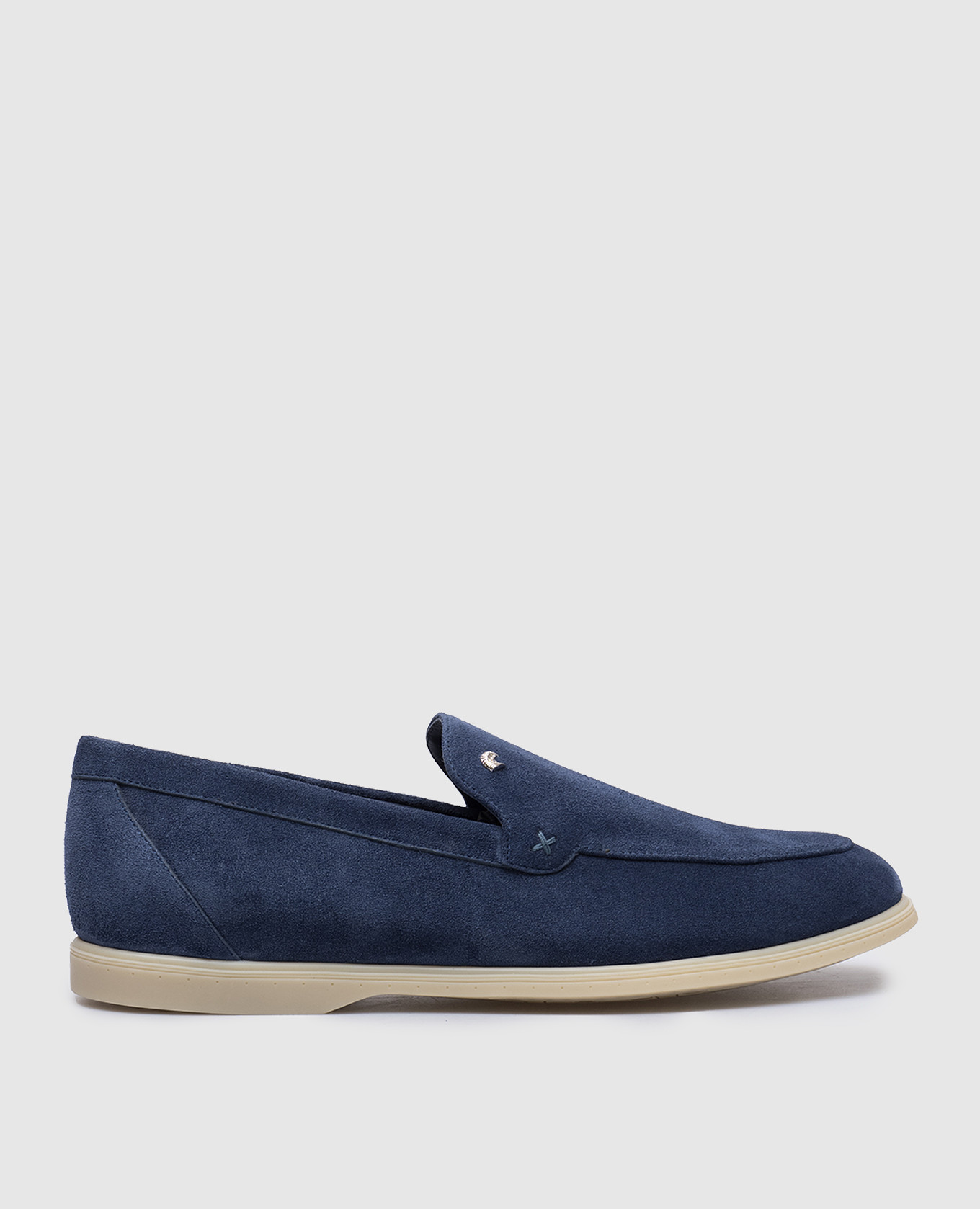 

Blue suede loafers with a metal eagle head logo Stefano Ricci