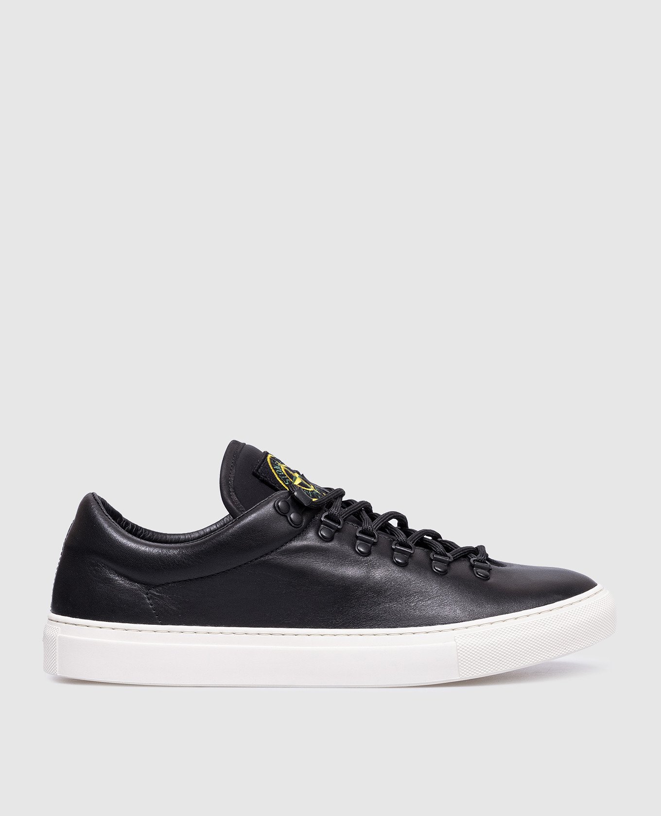 Stone Island Black leather sneakers with logo patch