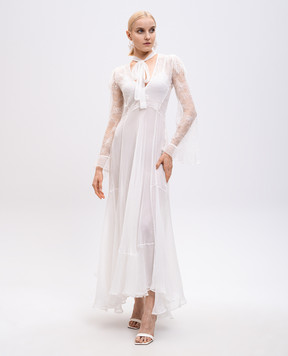 Twinset Giglio white silk dress with lace 251TS2091