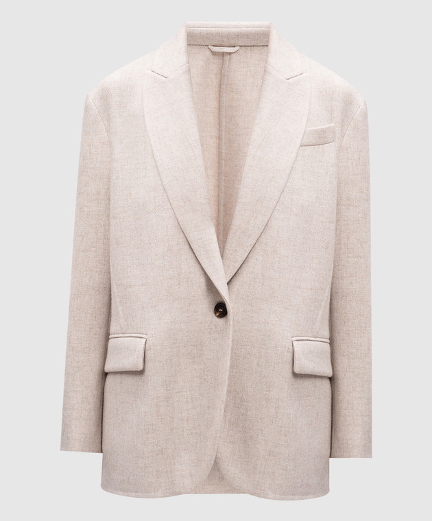 Brunello Cucinelli - Beige cashmere jacket with monil chain