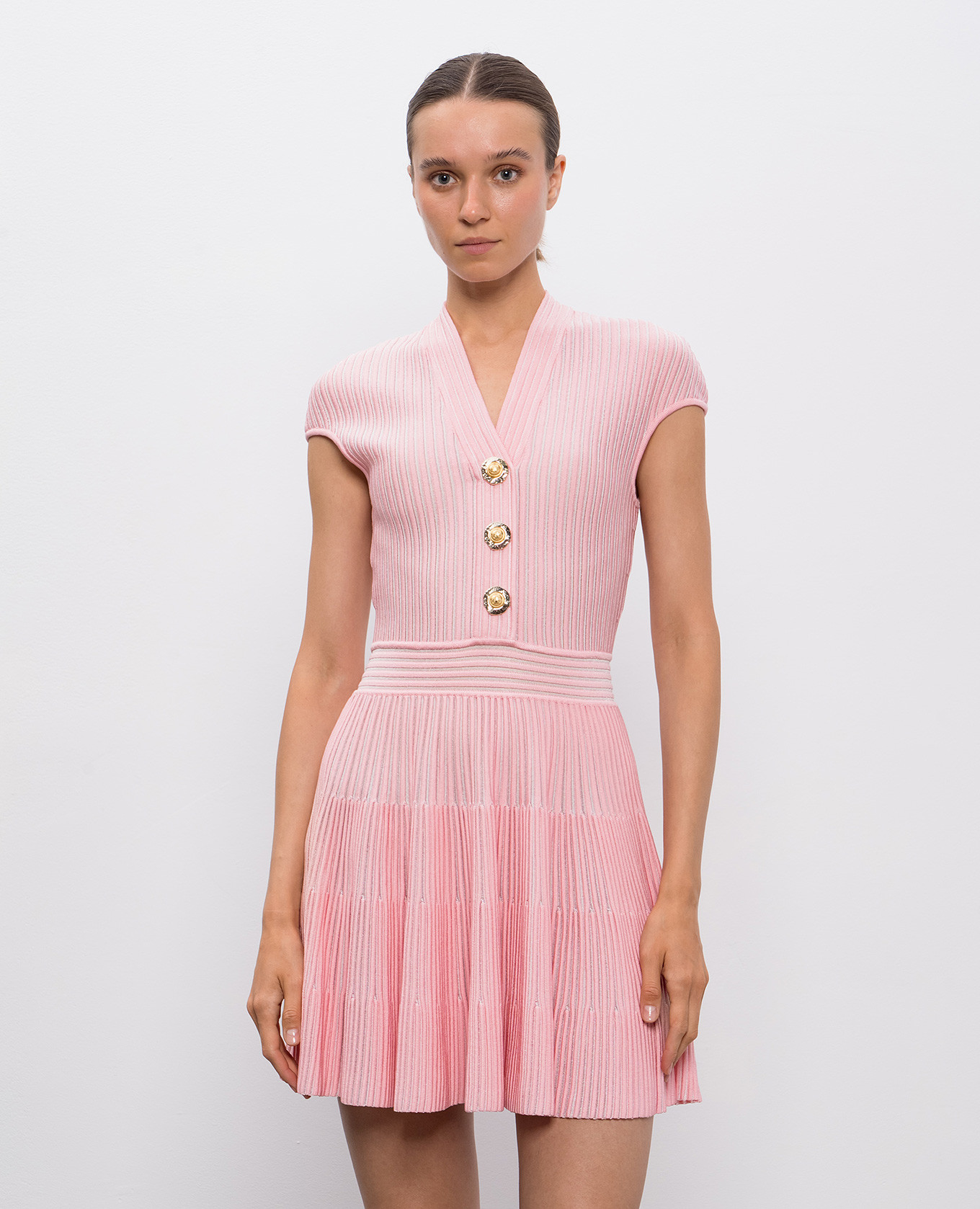 

Pink ribbed mini dress Balmain