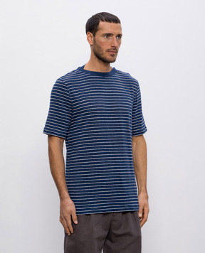 Brunello Cucinelli Blue striped linen T-shirt MW8601346