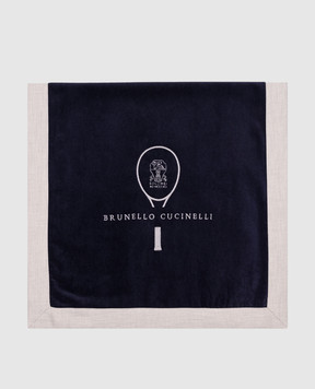 Brunello Cucinelli Blue towel with embroidered logo emblem ML925TN67T