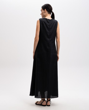 Asceno Tallin black midi dress made of linen D024F44C01